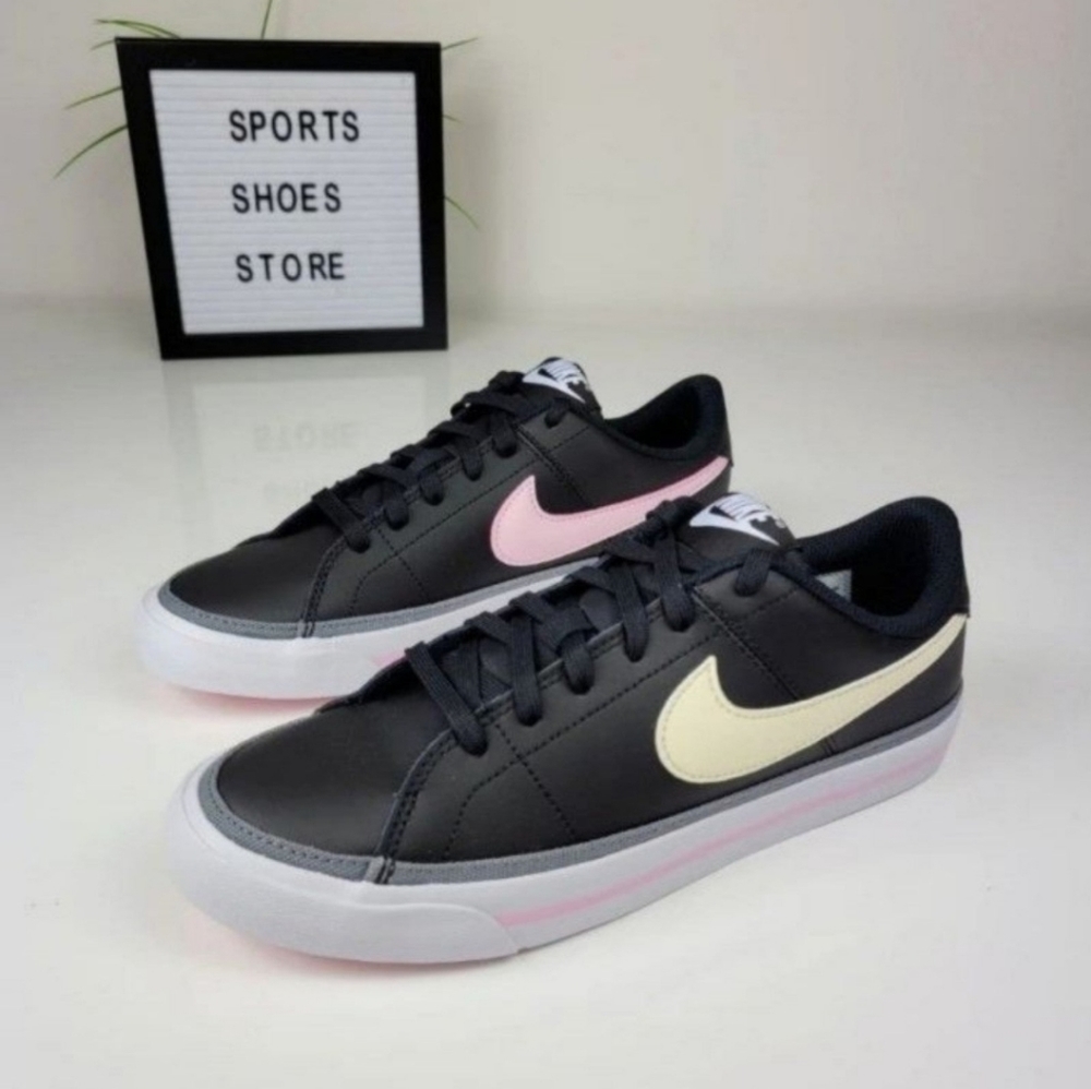 6 WOMEN'S NIKE COURT LEGACY SE BLACK WHITE PINK / YELLOW DC3959-001